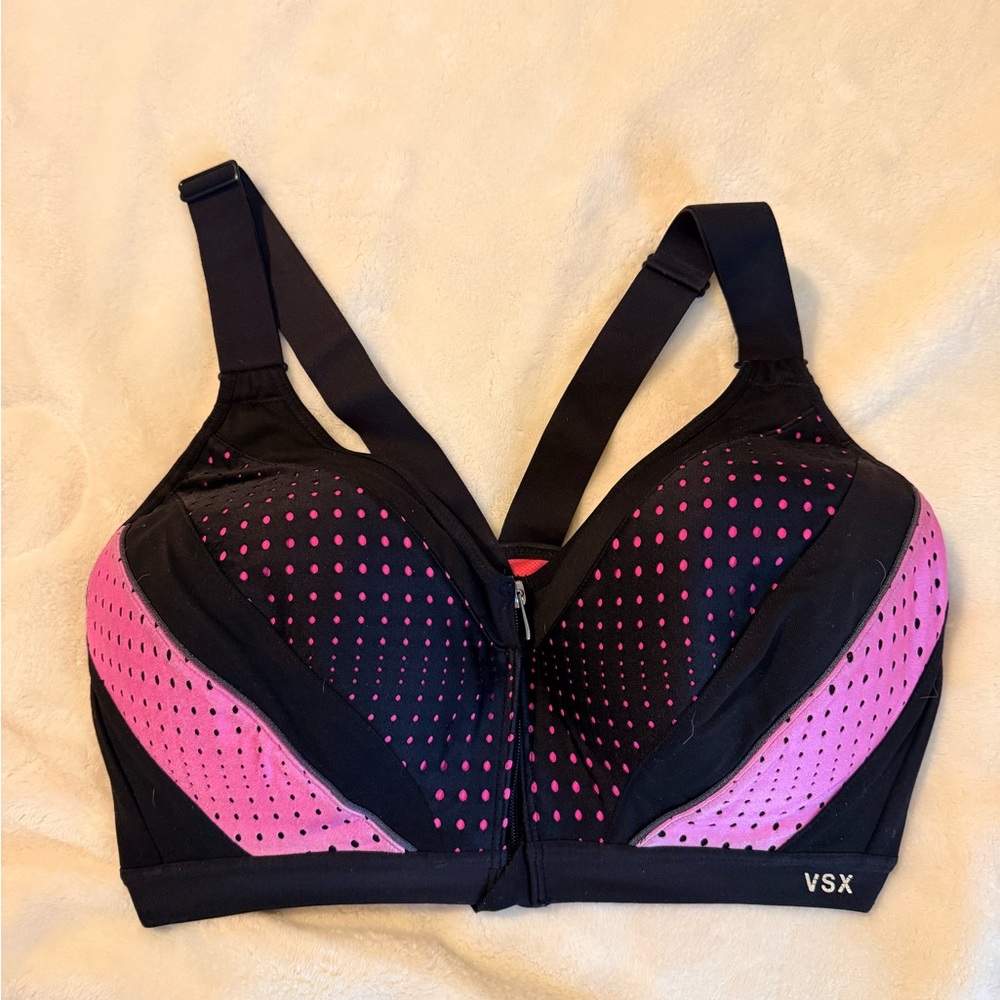 VSX Black and Pink Zip-Front Sports Bra